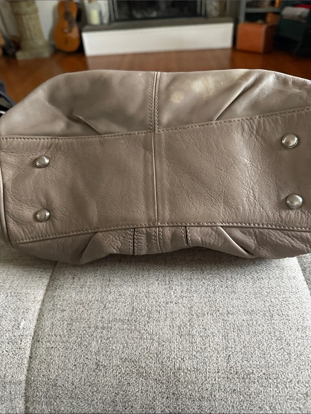 B. Makowsky Taupe Leather Shoulder Bag Satchel Silver Hardware